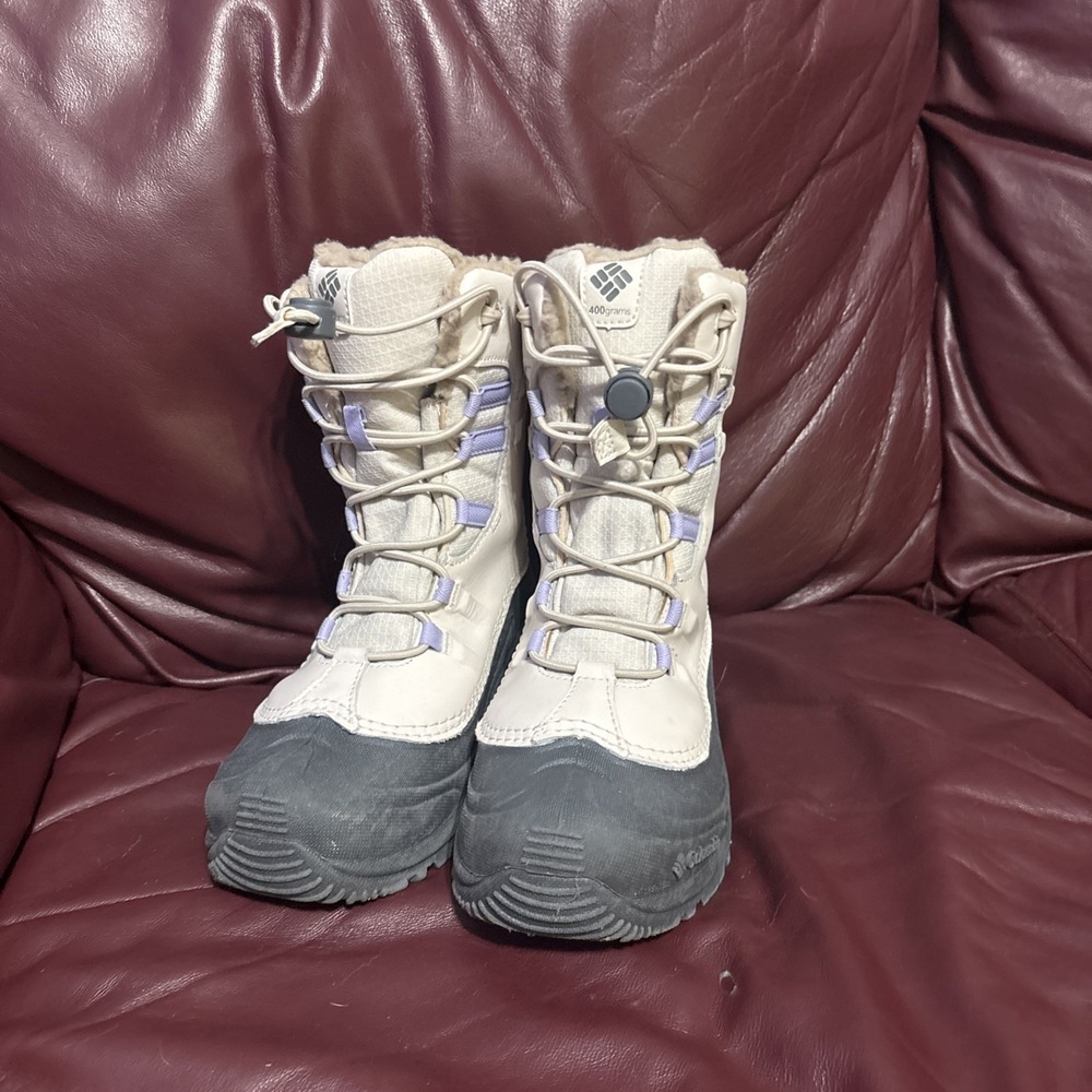 Columbia Boots Kids Girls Waterproof Purple Cream Sz 5 Snow Boots Shoes